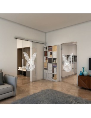 Pendeltür - Fineprint Model 121 Weiss auf Klarglas