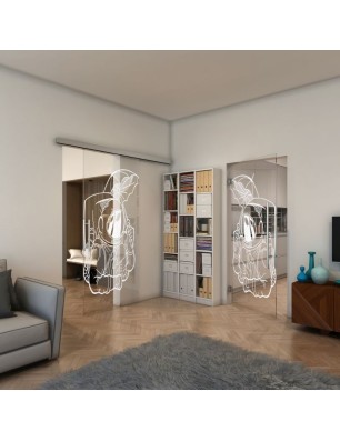 Pendeltür - Fineprint Model 126 Weiss auf Klarglas