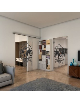 Pendeltür - Fineprint Model 127 Schwarz auf Klarglas