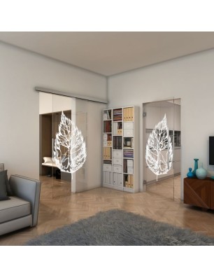 Pendeltür - Fineprint Model 130 Weiss auf Klarglas