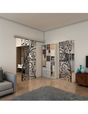 Pendeltür - Fineprint Model 146 Schwarz auf Klarglas