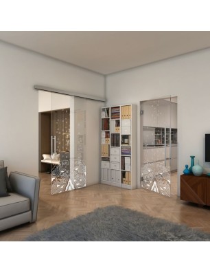 Pendeltür - Fineprint Model 155 Weiss auf Klarglas