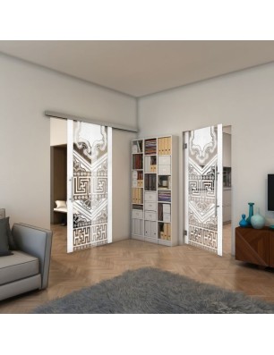 Pendeltür - Fineprint Model 156 Weiss auf Klarglas