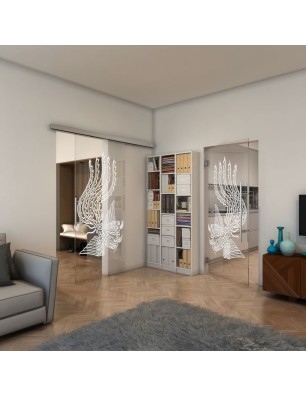 Pendeltür - Fineprint Model 157 Weiss auf Klarglas