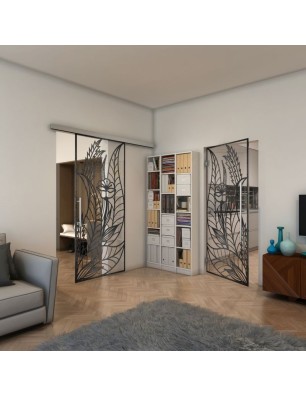 Pendeltür - Fineprint Model 195 Schwarz auf Klarglas