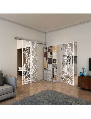 Pendeltür - Fineprint Model 195 Weiss auf Klarglas