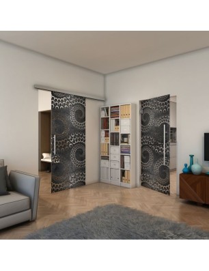 Pendeltür - Fineprint Model 198 Schwarz auf Klarglas