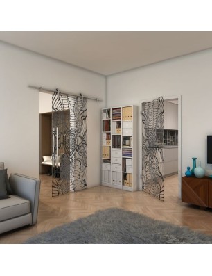 Ganzglastür - Fineprint Model 012 Schwarz auf Klarglas