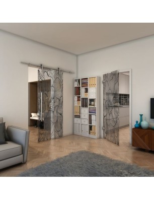 Ganzglastür - Fineprint Model 020 Schwarz auf Klarglas