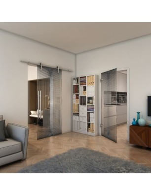 Ganzglastür - Fineprint Model 024 Schwarz auf Klarglas