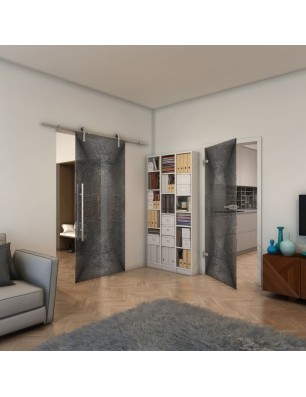 Ganzglastür - Fineprint Model 025 Schwarz auf Klarglas