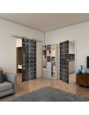 Ganzglastür - Fineprint Model 033 Schwarz auf Klarglas