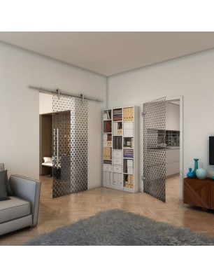 Ganzglastür - Fineprint Model 038 Schwarz auf Klarglas