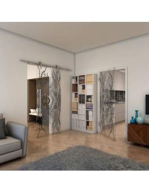 Ganzglastür - Fineprint Model 039 Schwarz auf Klarglas