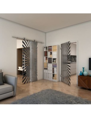 Ganzglastür - Fineprint Model 043 Schwarz auf Klarglas