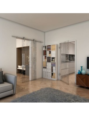 Ganzglastür - Fineprint Model 045 Schwarz auf Klarglas