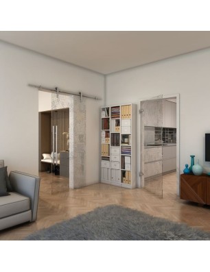 Ganzglastür - Fineprint Model 047 Schwarz auf Klarglas