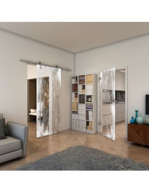 Ganzglastür - Fineprint Model 061 Weiss auf Klarglas