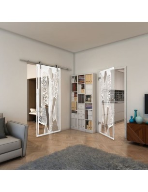 Ganzglastür - Fineprint Model 097 Weiss auf Klarglas