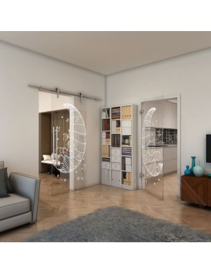 Ganzglastür - Fineprint Model 113 Weiss auf Klarglas