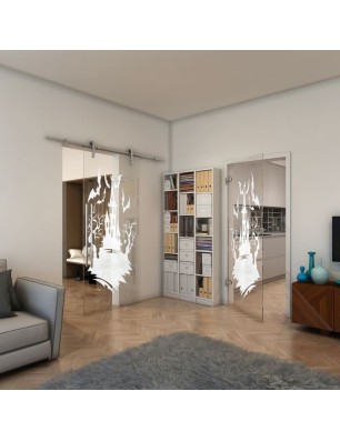 Ganzglastür - Fineprint Model 114 Weiss auf Klarglas