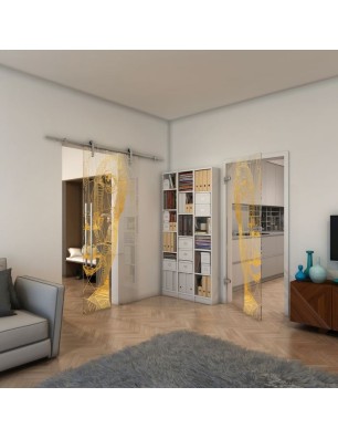 Ganzglastür - Fineprint Model 123 Gold auf Klarglas