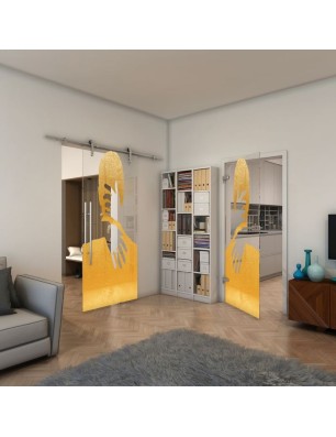 Ganzglastür - Fineprint Model 124 Gold auf Klarglas