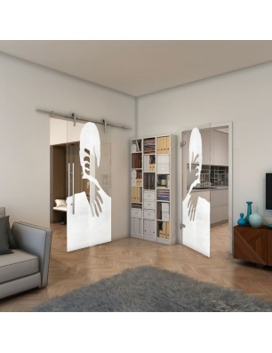 Ganzglastür - Fineprint Model 124 Weiss auf Klarglas