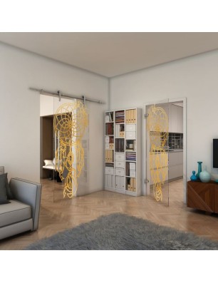 Ganzglastür - Fineprint Model 125 Gold auf Klarglas