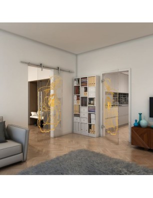 Ganzglastür - Fineprint Model 126 Gold auf Klarglas