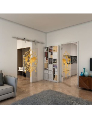 Ganzglastür - Fineprint Model 127 Gold auf Klarglas