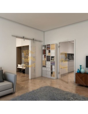 Ganzglastür - Fineprint Model 128 Gold auf Klarglas