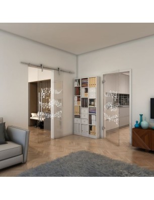 Ganzglastür - Fineprint Model 128 Weiss auf Klarglas