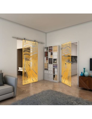 Ganzglastür - Fineprint Model 133 Gold auf Klarglas