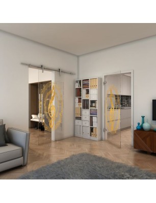 Ganzglastür - Fineprint Model 134 Gold auf Klarglas