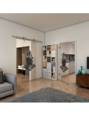 Ganzglastür - Fineprint Model 136 Schwarz auf Klarglas