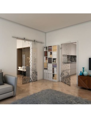 Ganzglastür - Fineprint Model 155 Schwarz auf Klarglas