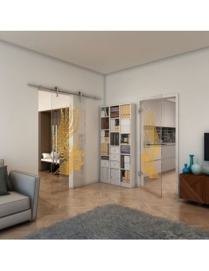 Ganzglastür - Fineprint Model 157 Gold auf Klarglas