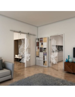 Ganzglastür - Fineprint Model 157 Weiss auf Klarglas