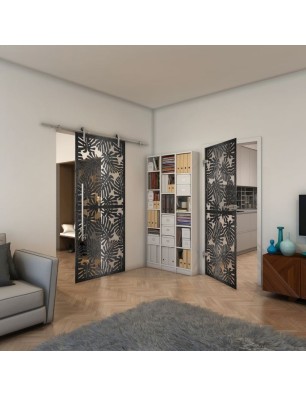 Ganzglastür - Fineprint Model 158 Schwarz auf Klarglas