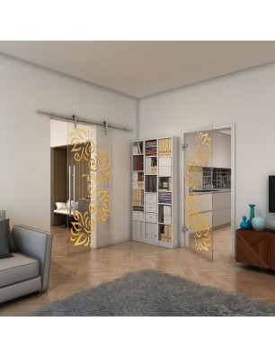 Ganzglastür - Fineprint Model 163 Gold auf Klarglas