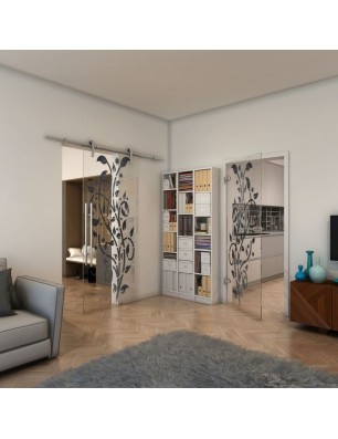 Ganzglastür - Fineprint Model 166 Schwarz auf Klarglas