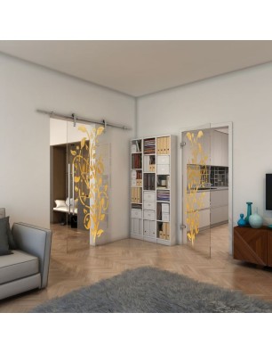 Ganzglastür - Fineprint Model 166 Gold auf Klarglas