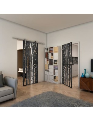 Ganzglastür - Fineprint Model 182 Schwarz auf Klarglas