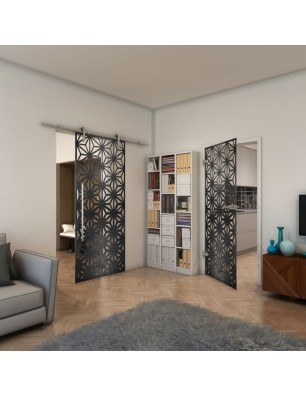 Ganzglastür - Fineprint Model 187 Schwarz auf Klarglas