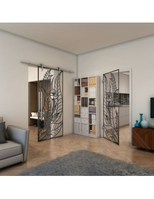 Ganzglastür - Fineprint Model 195 Schwarz auf Klarglas