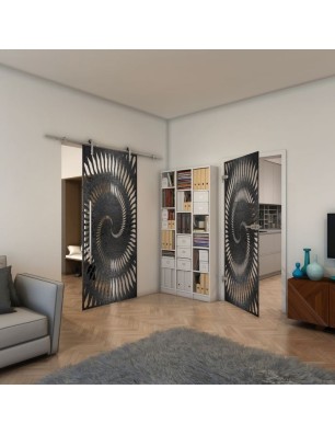 Ganzglastür - Fineprint Model 197 Schwarz auf Klarglas