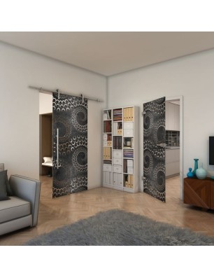 Ganzglastür - Fineprint Model 198 Schwarz auf Klarglas