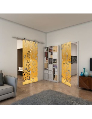 Ganzglastür - Fineprint Model 199 Gold auf Klarglas