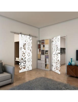 Ganzglastür - Fineprint Model 199 Weiss auf Klarglas